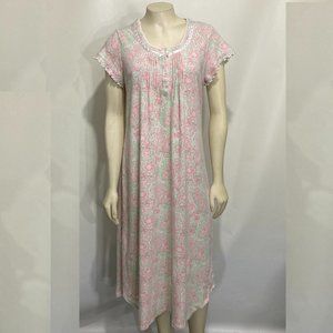 Miss Elaine S Pink Green Paisley Jersey Cotton Blend Nightgown Short Sleeve
